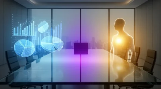 Balance métaphorique entre données analytiques et intuition humaine dans la prise de décision d'entreprise