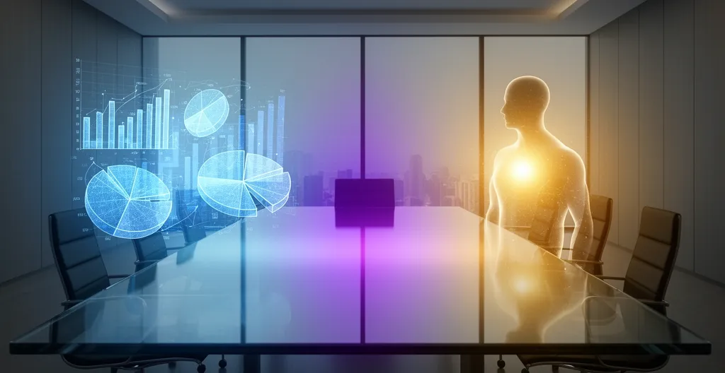 Balance métaphorique entre données analytiques et intuition humaine dans la prise de décision d'entreprise