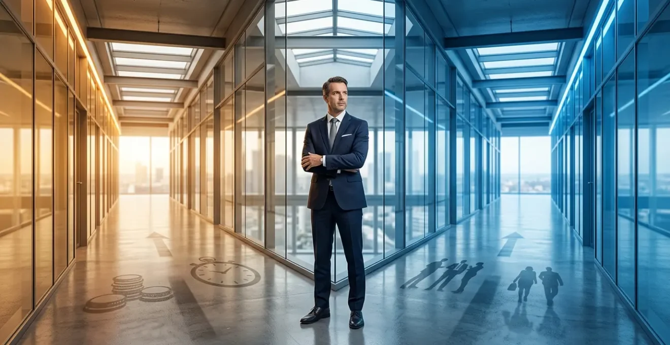 Dirigeant face à deux chemins divergents symbolisant des opportunités de croissance avec des ressources limitées