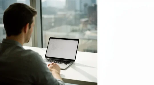 Entrepreneur analysant des métriques de campagne crowdfunding sur ordinateur avec graphiques de progression