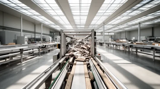 Vue d'ensemble d'une ligne de production moderne avec un point de ralentissement visible