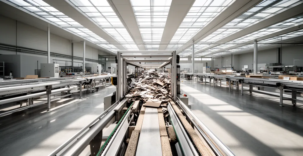 Vue d'ensemble d'une ligne de production moderne avec un point de ralentissement visible