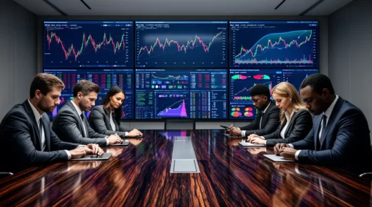 Direction d'entreprise analysant des indicateurs financiers dans un contexte d'inflation et de volatilité économique