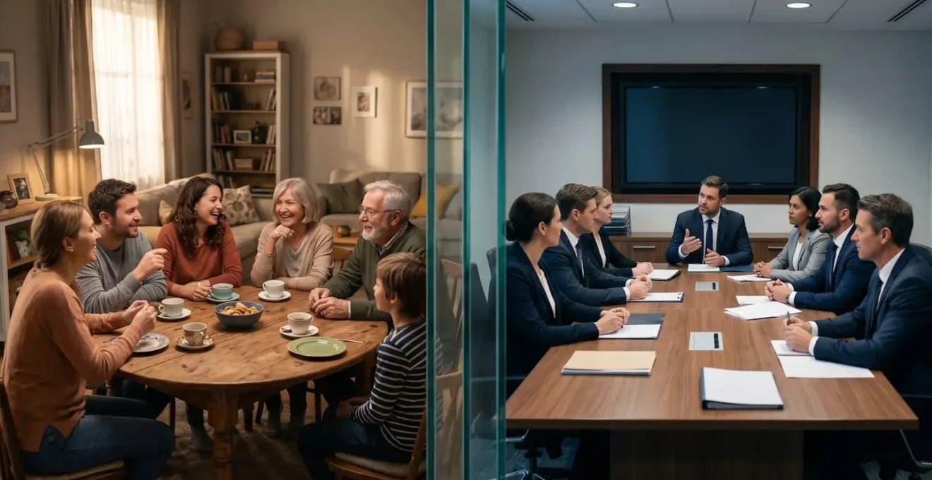 Illustration symbolique de la séparation entre conseil de famille et conseil d'administration dans une PME familiale