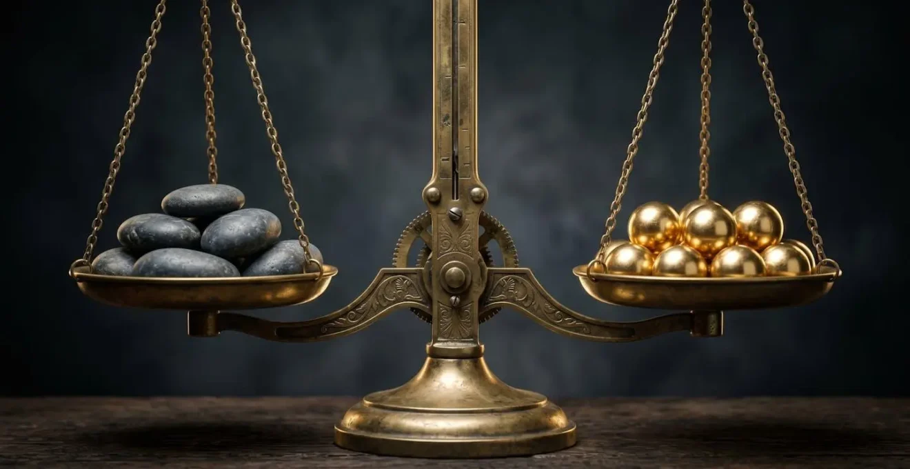 Balance symbolique entre dette et capital avec éléments financiers abstraits