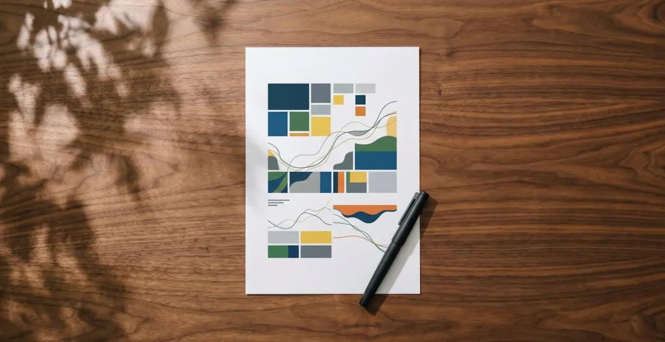 Document de synthèse One-Pager avec visualisation de données sur bureau moderne